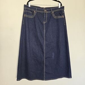 Elegant Dark Blue Denim Midi Skirt